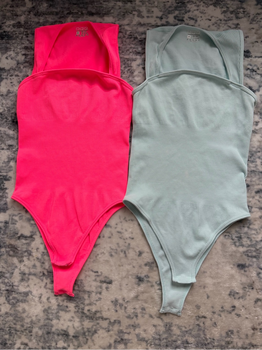 Ribbed Scoop Neck Bodysuit — Hot Pink & Mint
